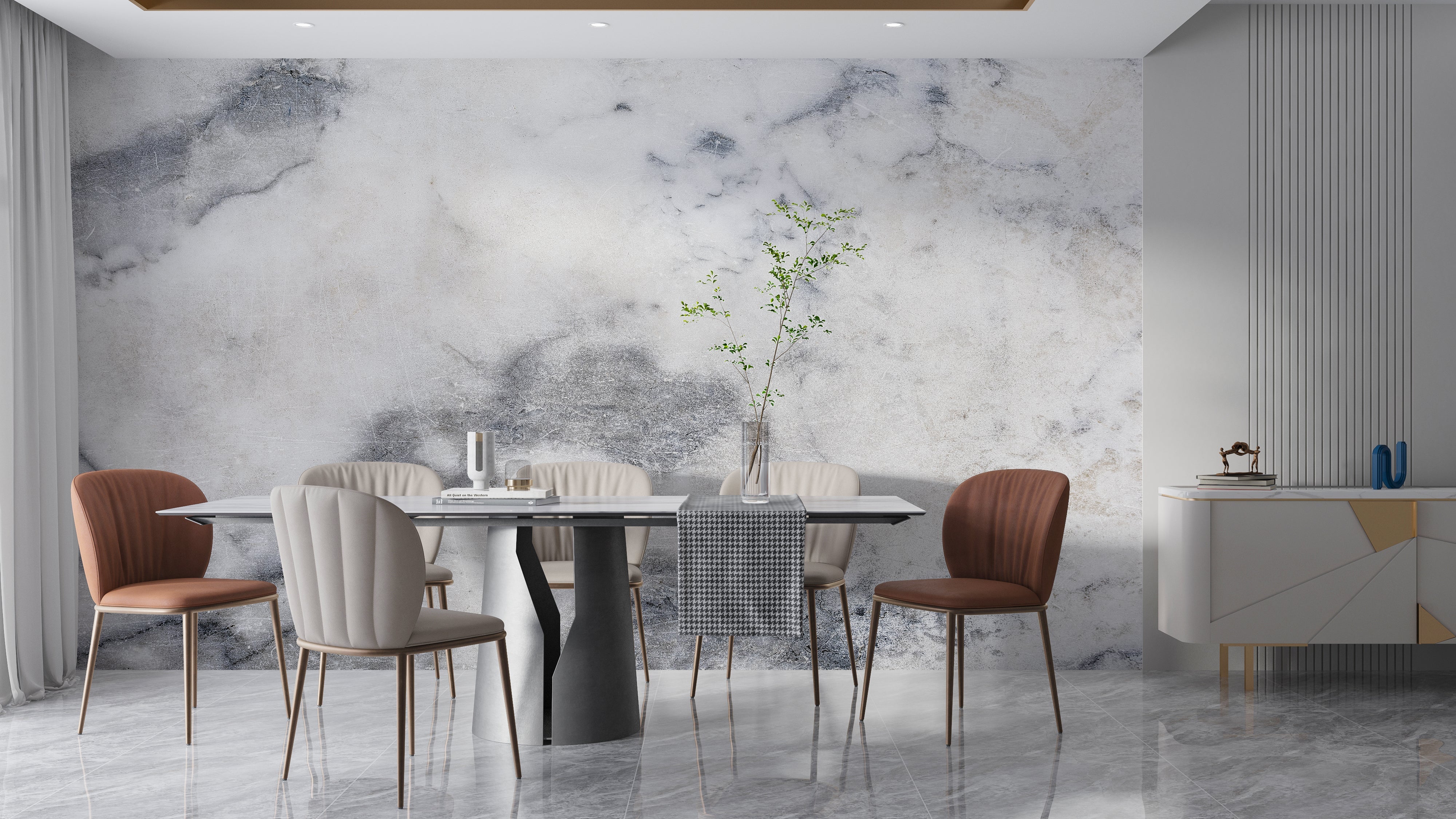 Papier Peint Marbre Blanc Et Gris