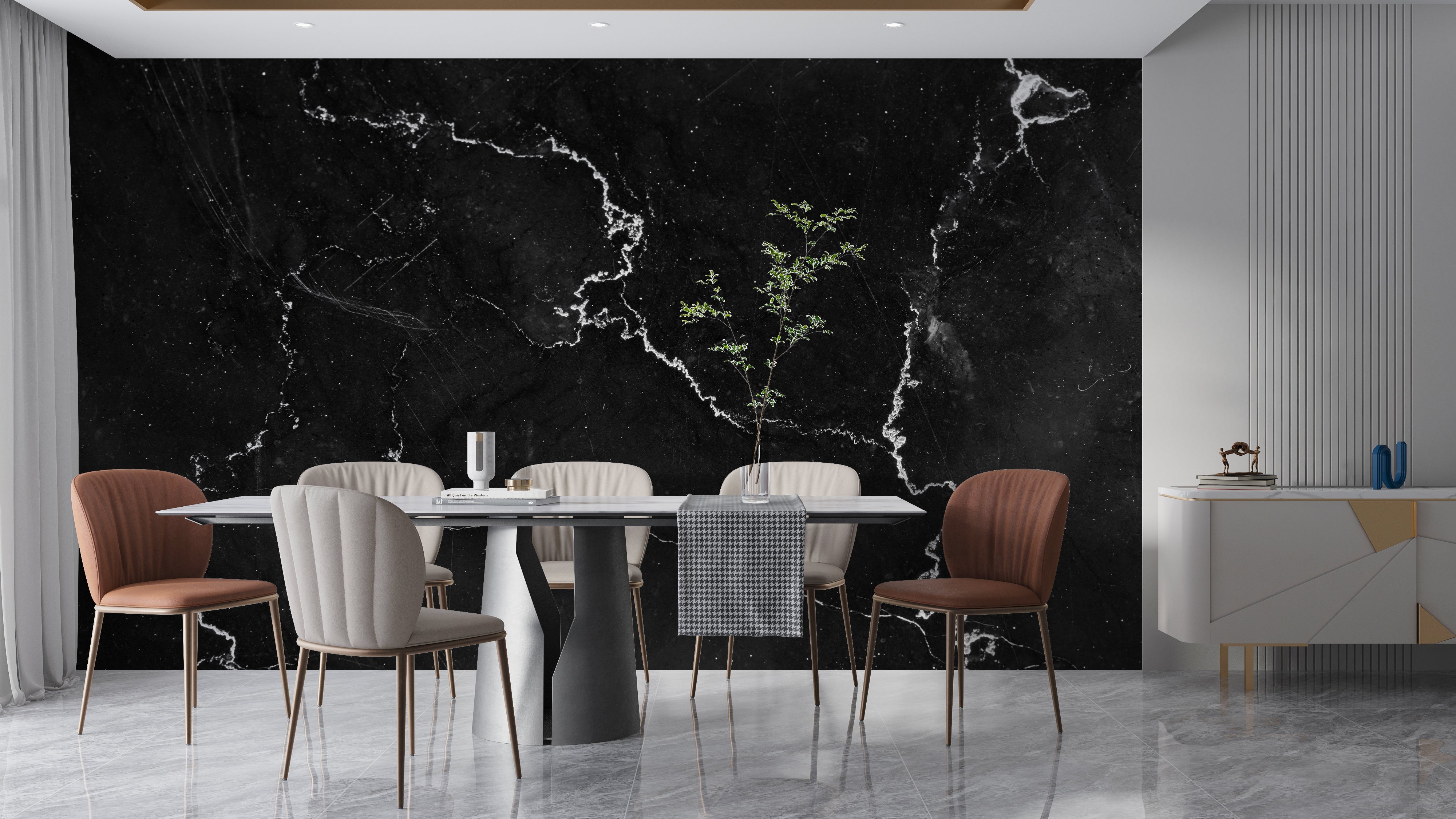 Papier Peint Marbre Noir Et Blanc