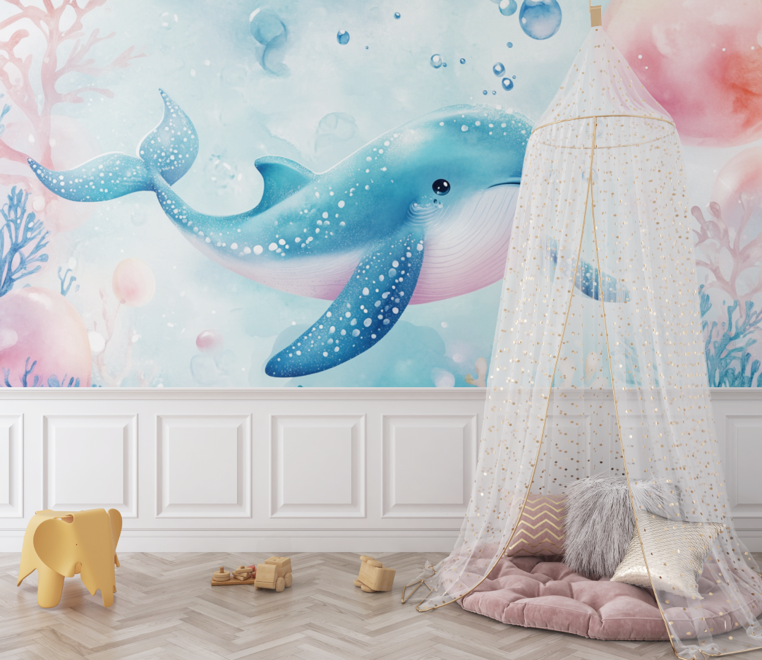 Papier peint marin baleine bleue et douceur bebe