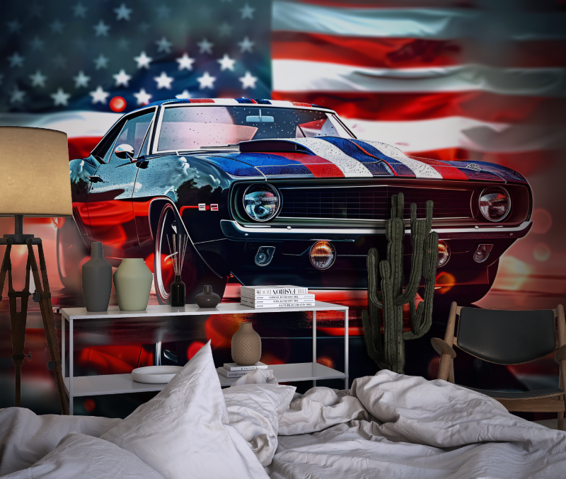 Papier peint voiture americaine chambre dado1