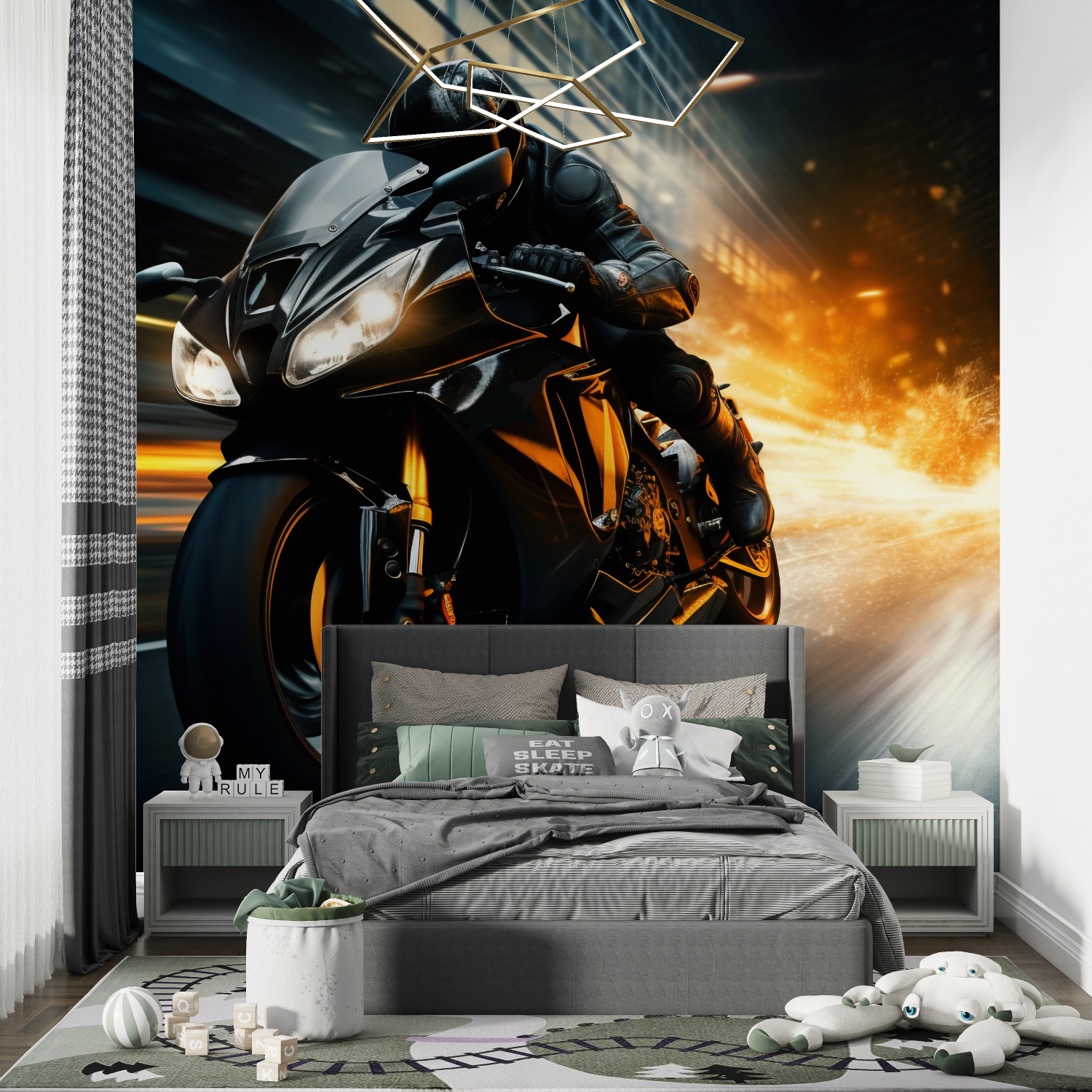 Papier peint moto de course nuit chambre de garcon