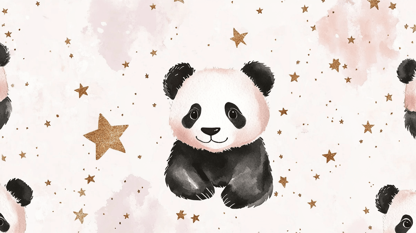 Papier Peint Panda Et Étoiles Dorées