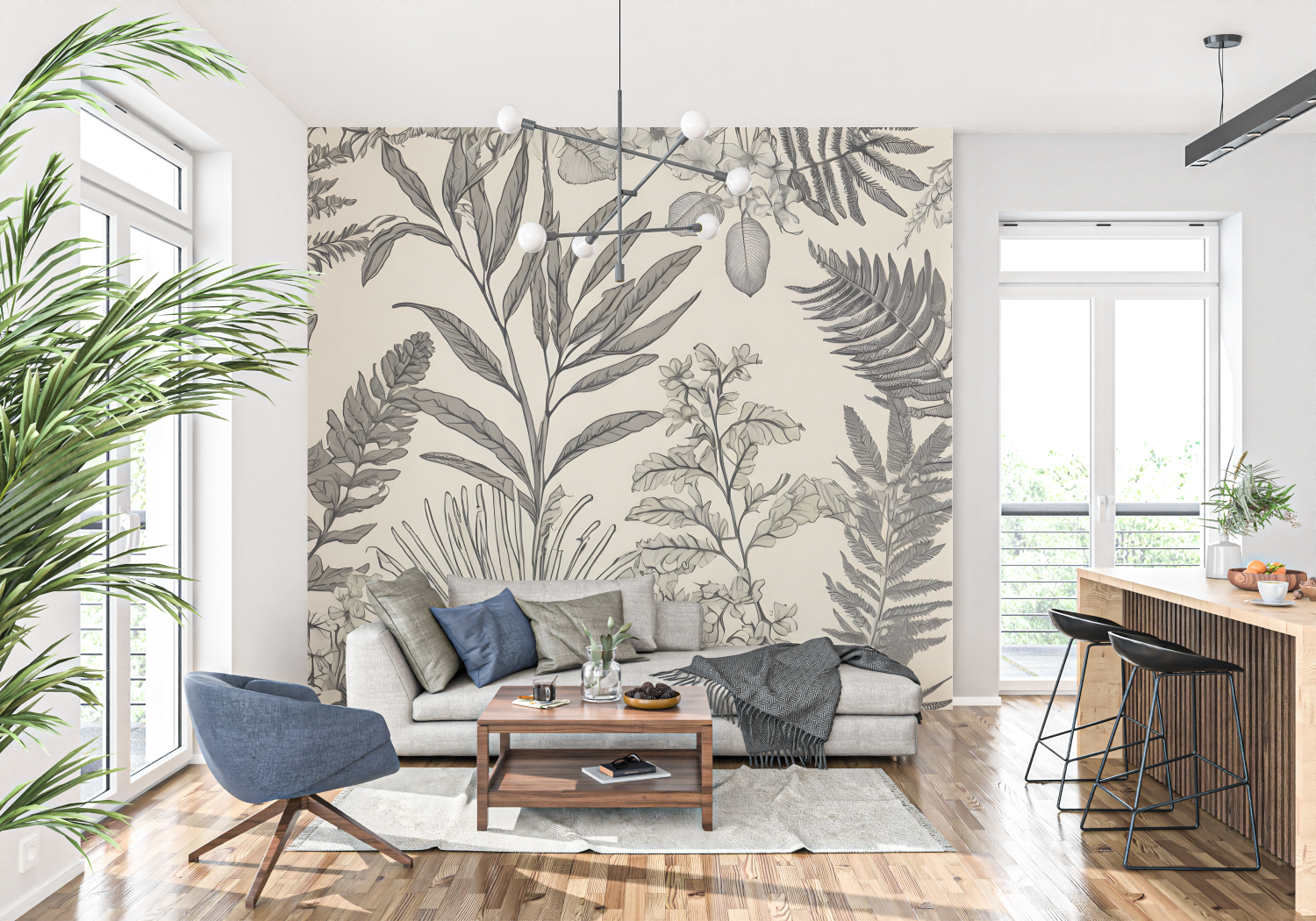 Papier Peint Toile De Jouy Fleur Tropicale - francais