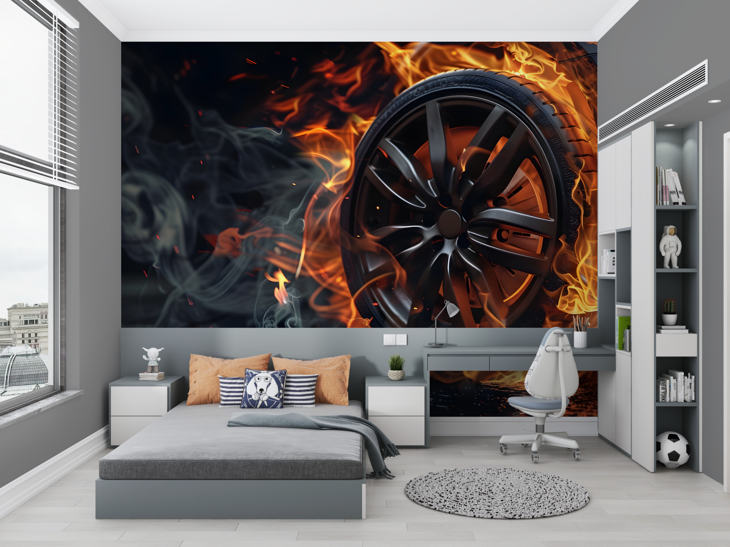 Papier peint roue de voiture chambre petit