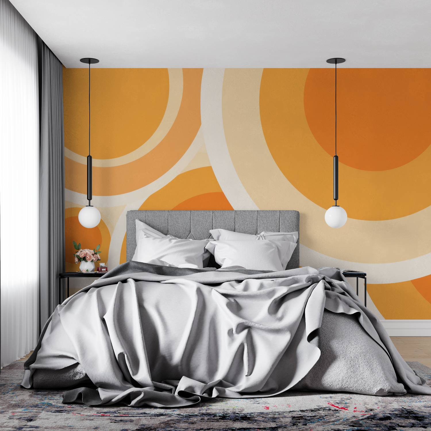 Papier Peint Orange Ronds Vintage - mur cuisine