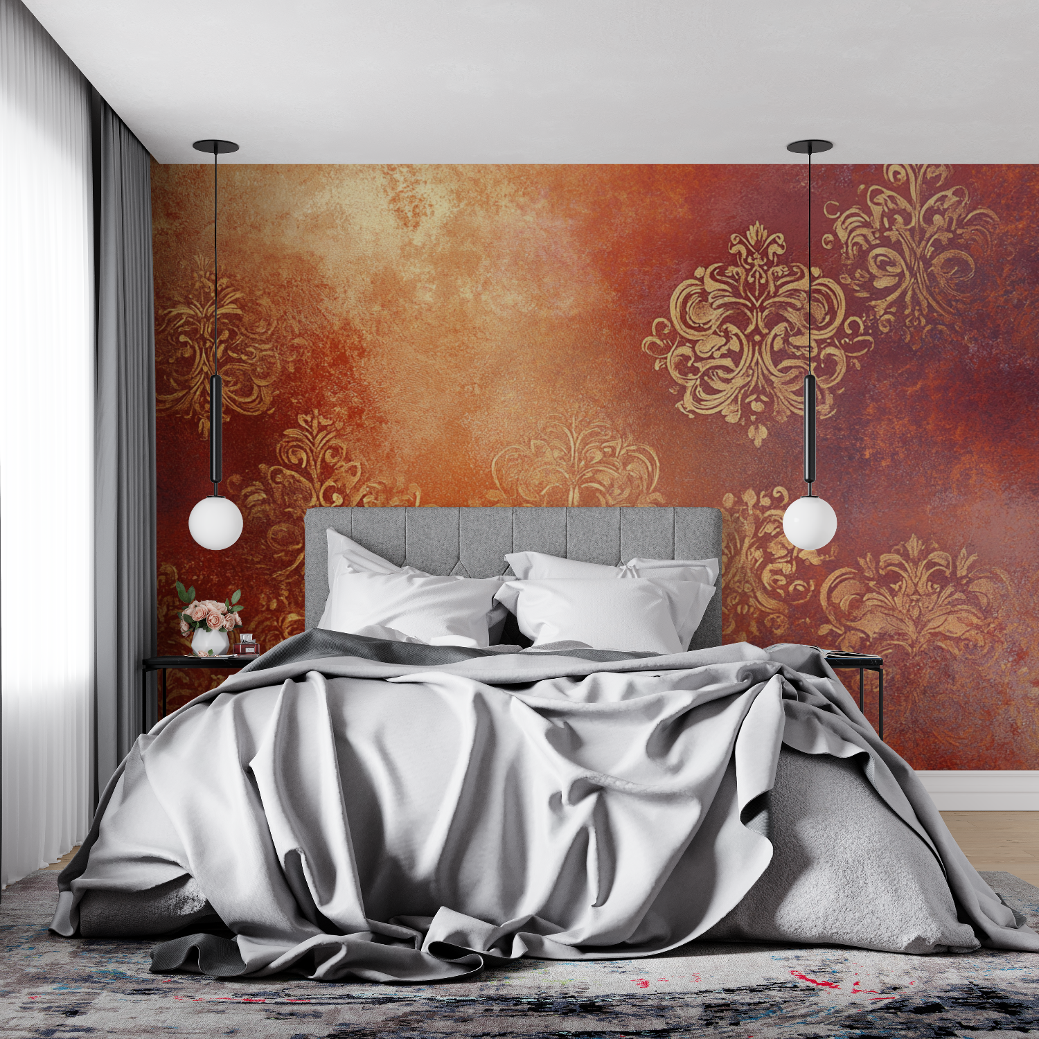 Papier peint terracotta et dore 4murs