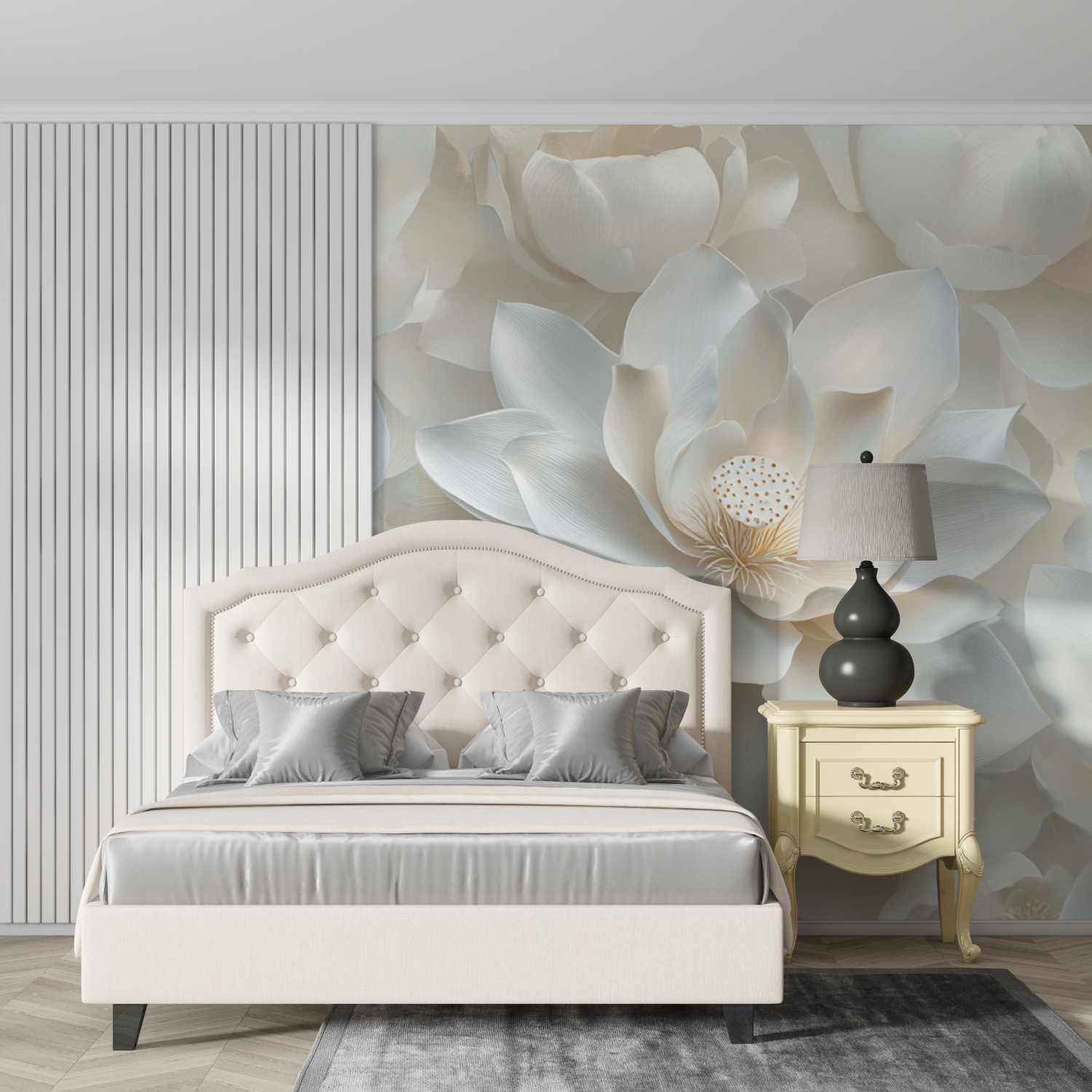 Papier peint aquarelle lys blancs delicats design