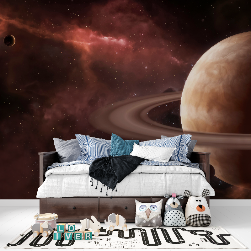 Papier peint espace lune saturne chambre tapisserie pour ado