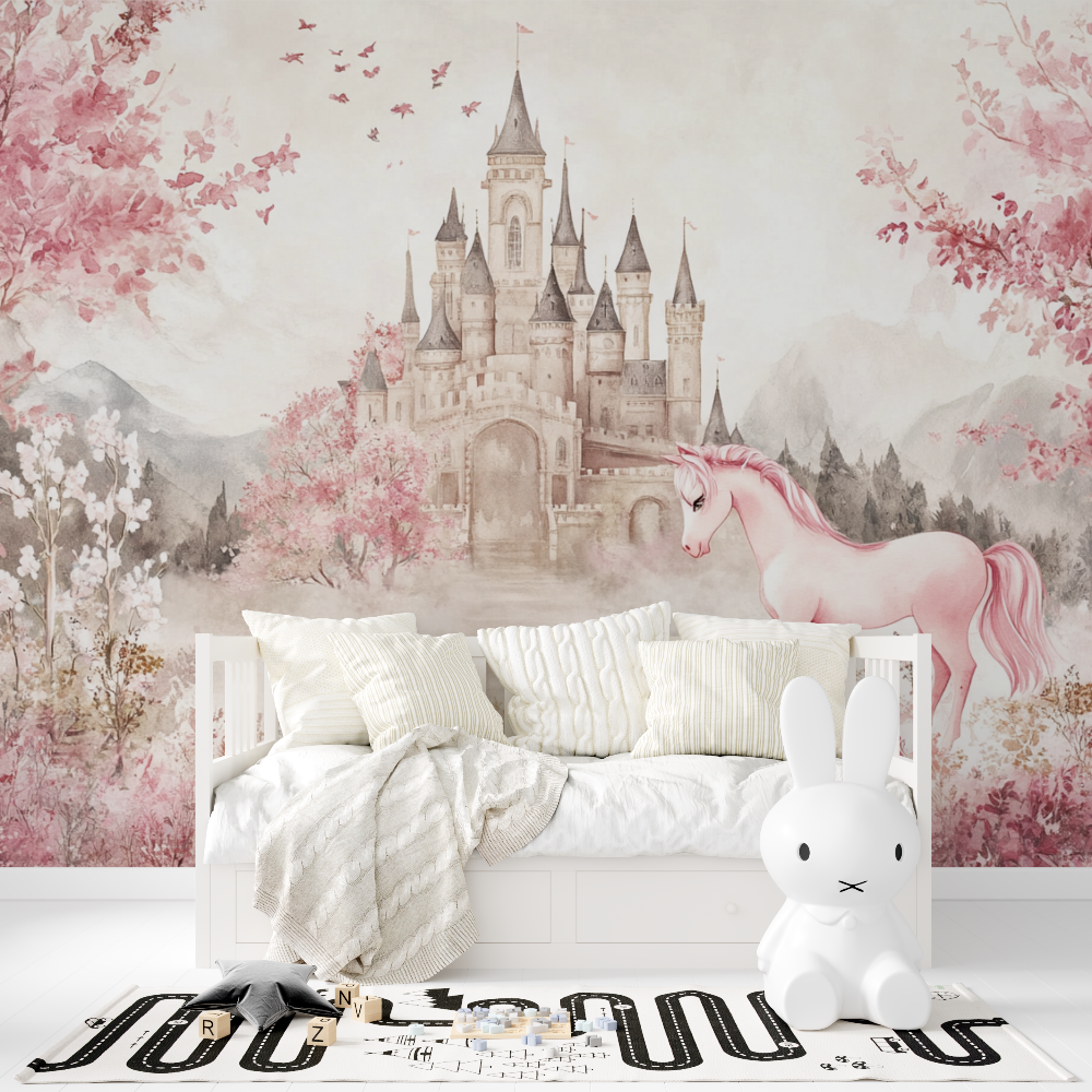 Papier peint princesse chateau et licorne tapisserie fille