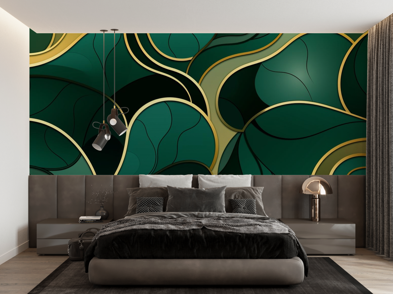 Papier Peint Vert Emeraude Doré - tapisserie