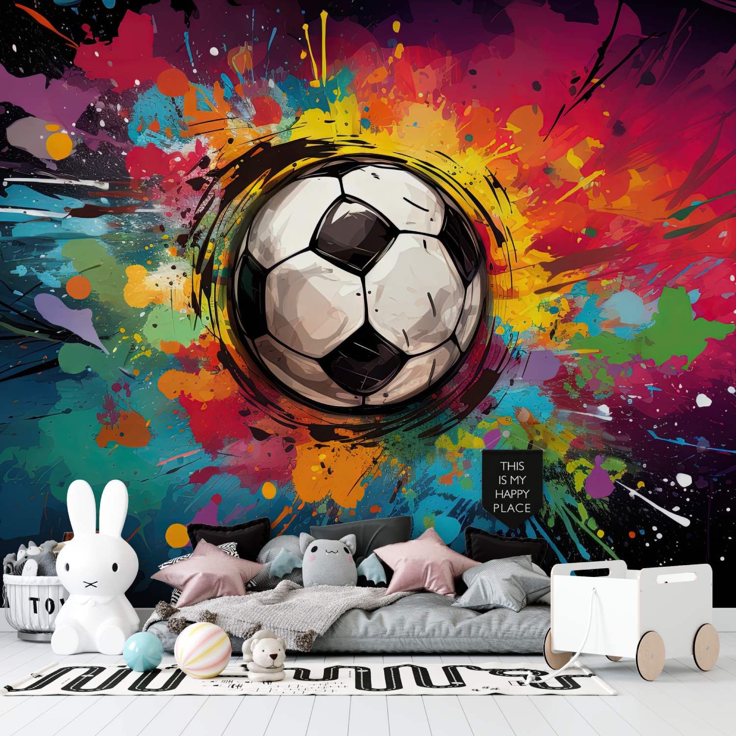 Papier peint ballon en grafitti foot tapisserie garcon