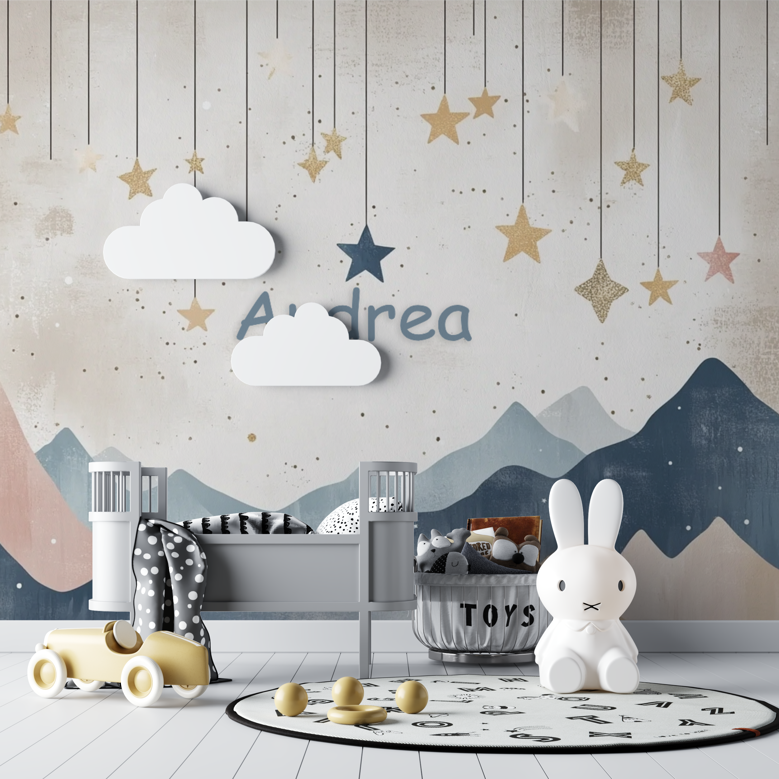 Papier peint prenom scandinave bebe tipi