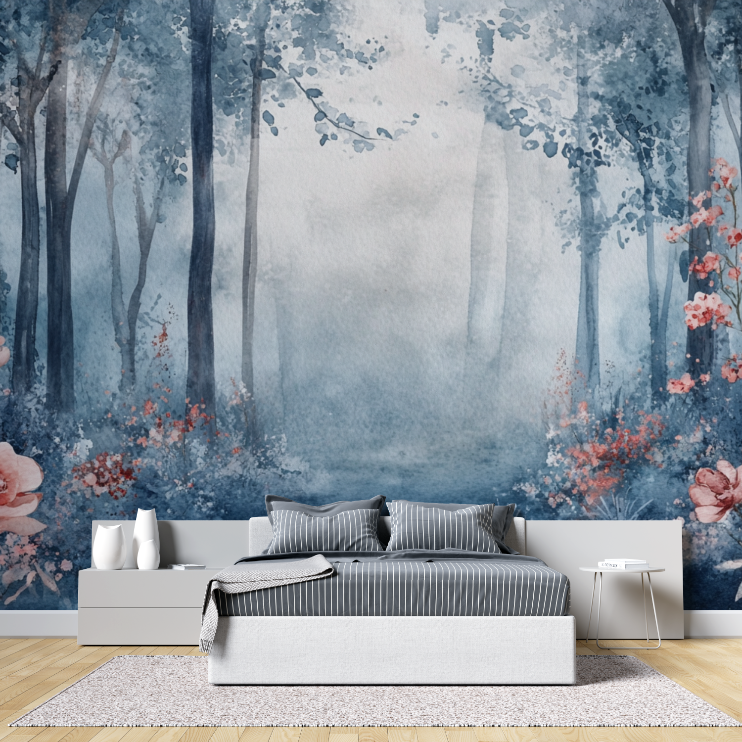Papier peint aquarelle jardin enchante tete de lit