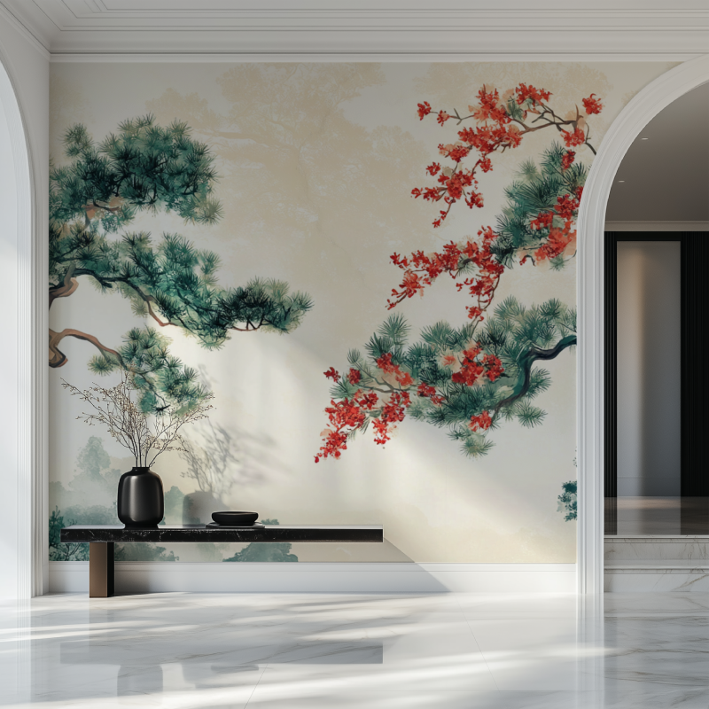 Papier peint arbre japon salon beau
