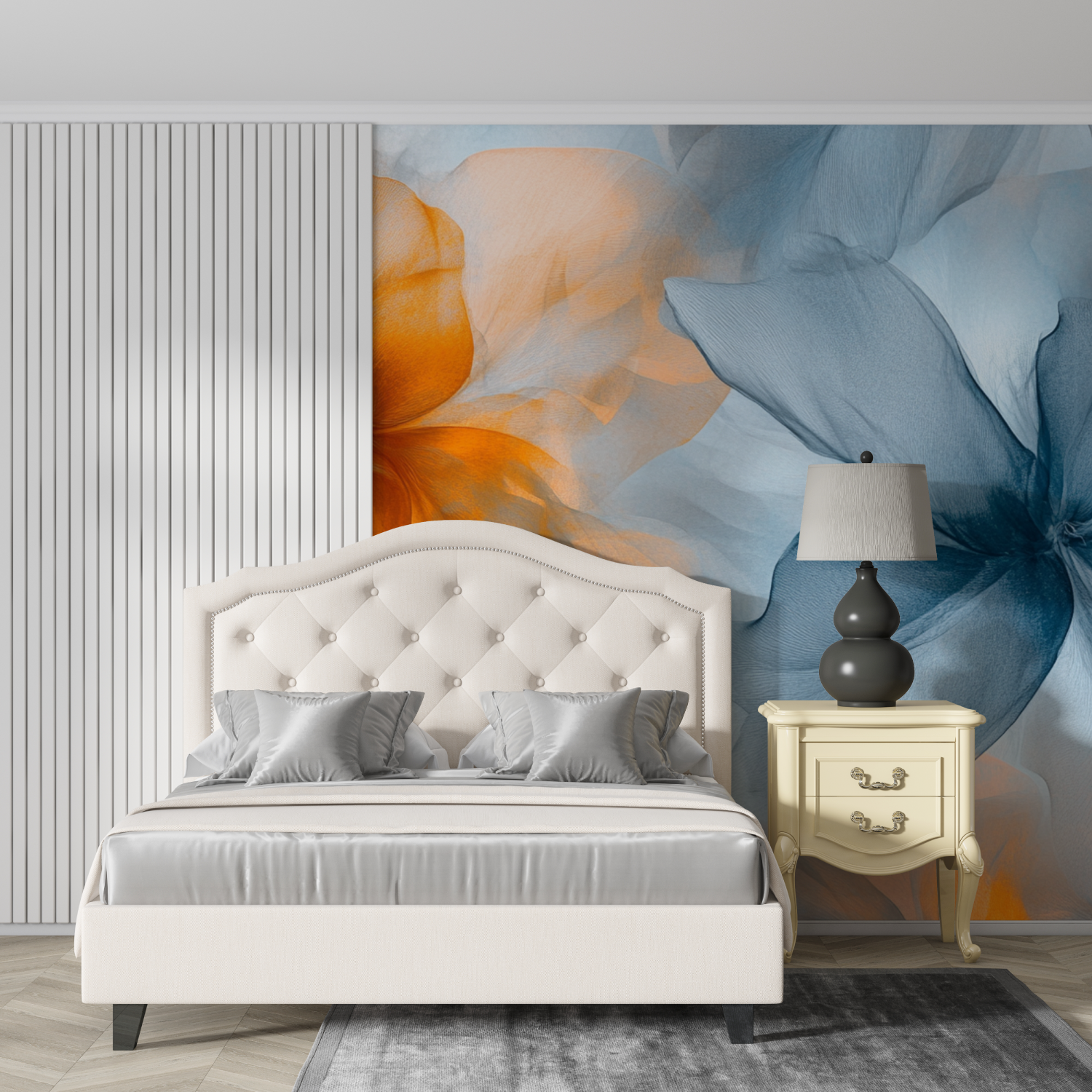 Papier peint aquarelle fleurs translucides design