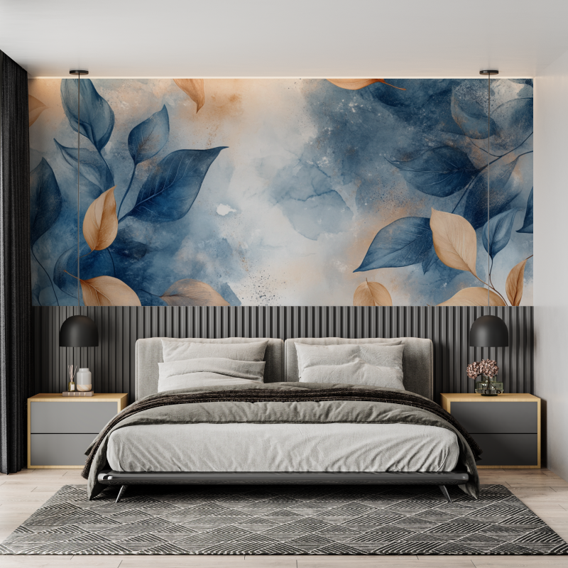 Papier peint aquarelle illustra...e de feuilles mural adulte