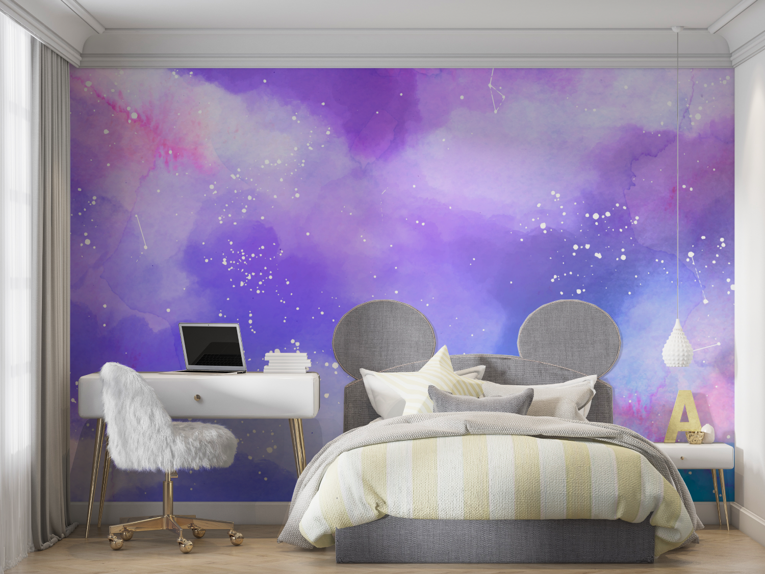 Papier peint ado fille espace etoile mur chambre panoramique