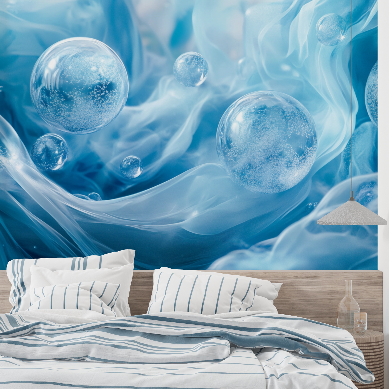 Papier peint aquarelle art fluide abstrait bleu leroy merlin