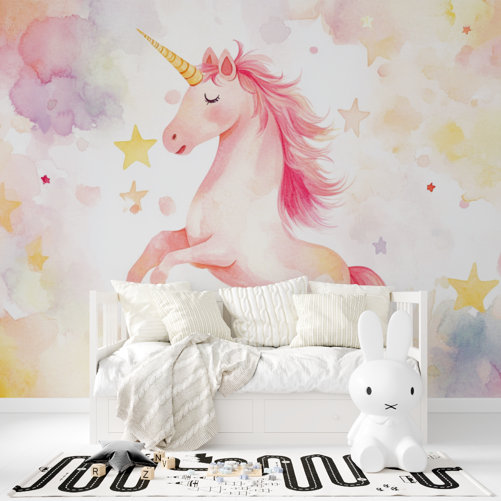 Papier peint poster licorne jaune solaire tapisserie fille