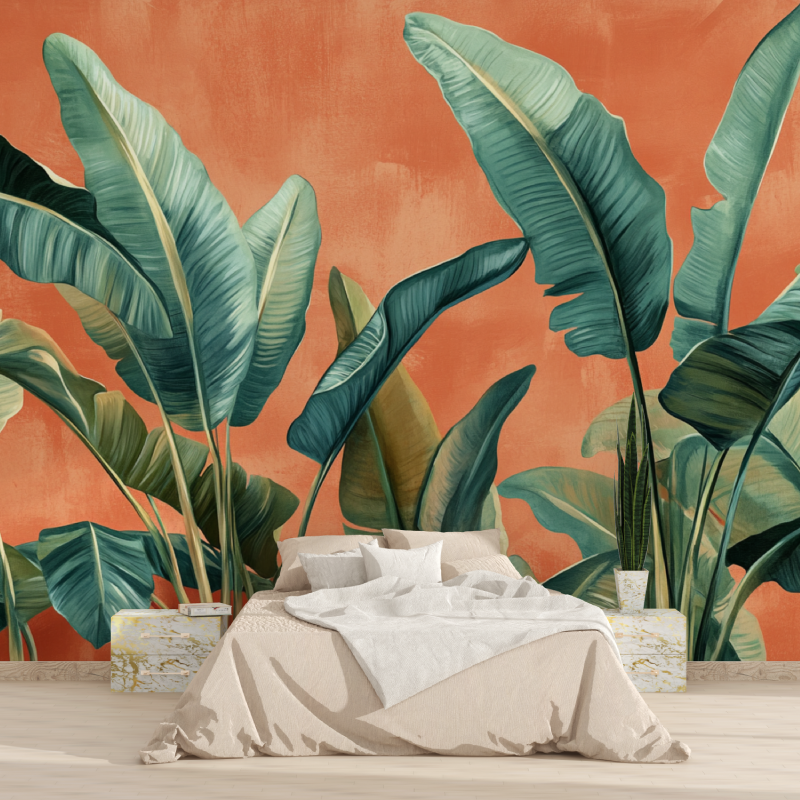 Papier peint terracotta avec fe...e bananier tapisserie 2025