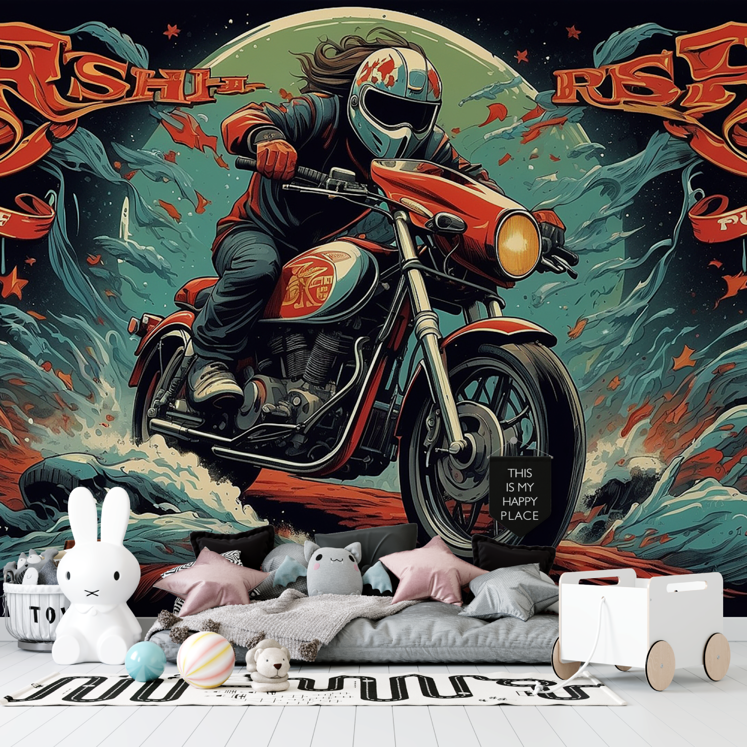 Papier peint graffiti moto japonais tapisserie garcon