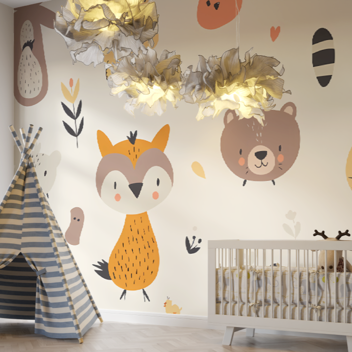 Papier peint Motifs animaux mignons - bebe unisexe