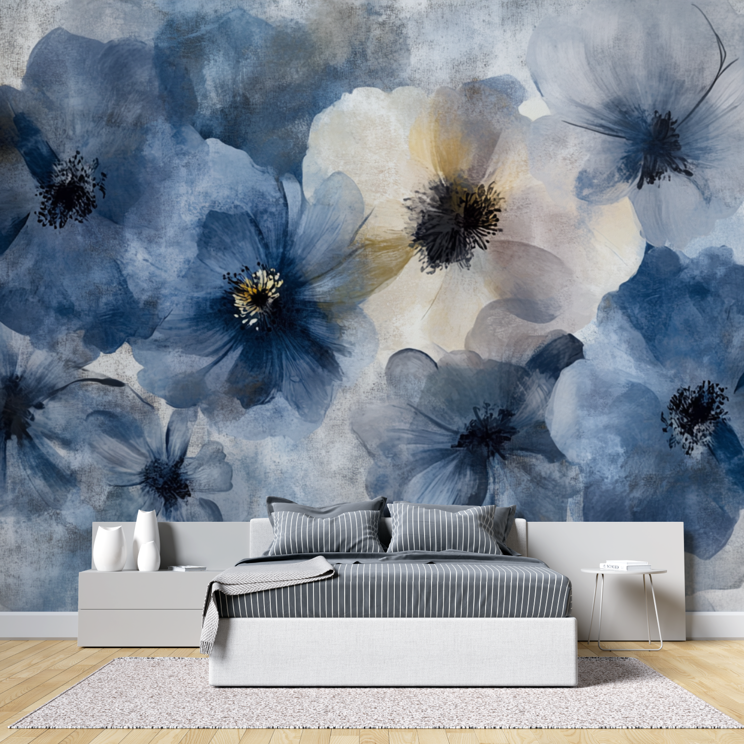 Papier peint aquarelle fleurs a...ites sur beton tete de lit
