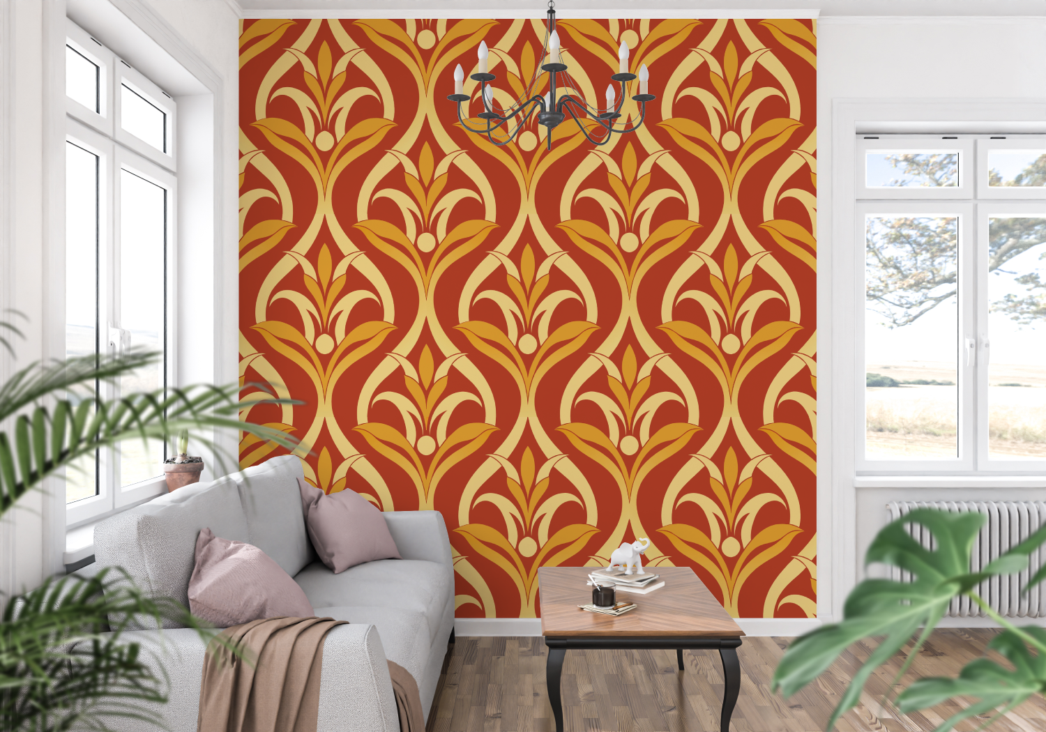 Papier Peint Orange Avec Motif - francais