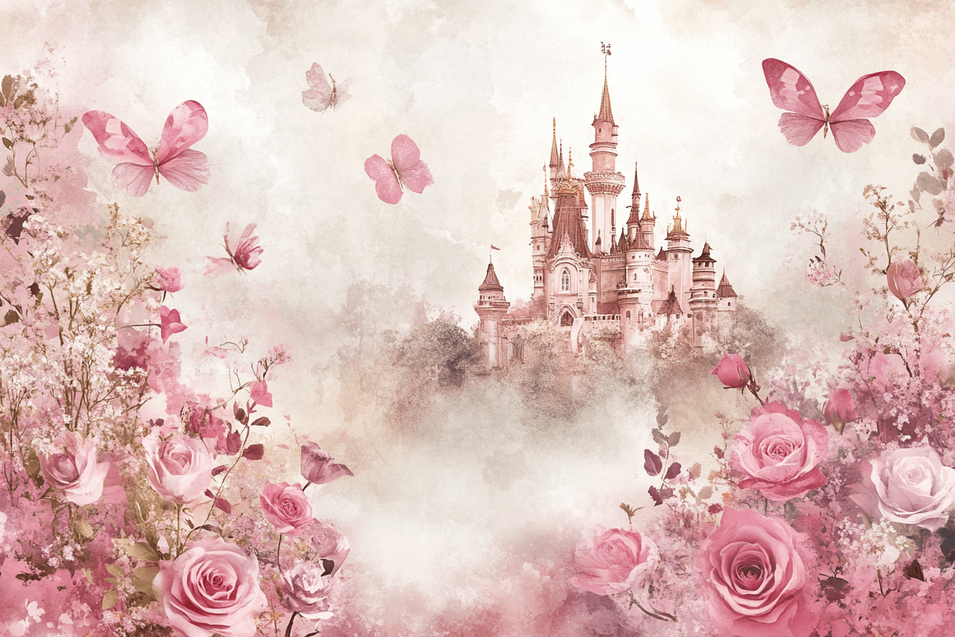 Papier Peint Princesse Château et Fleurs