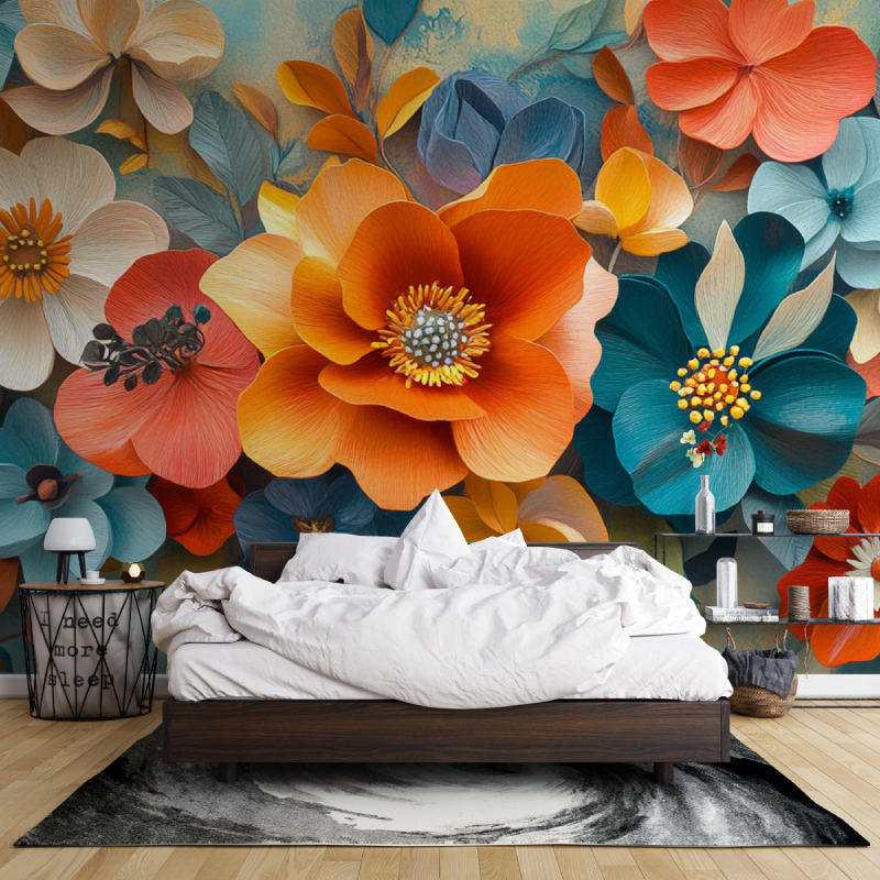 Papier peint aquarelle fleurs e... colorees leroy merlin mur
