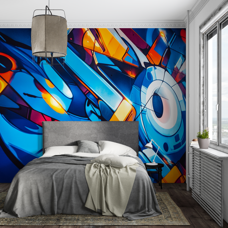Papier peint blue electro graffiti piece ados