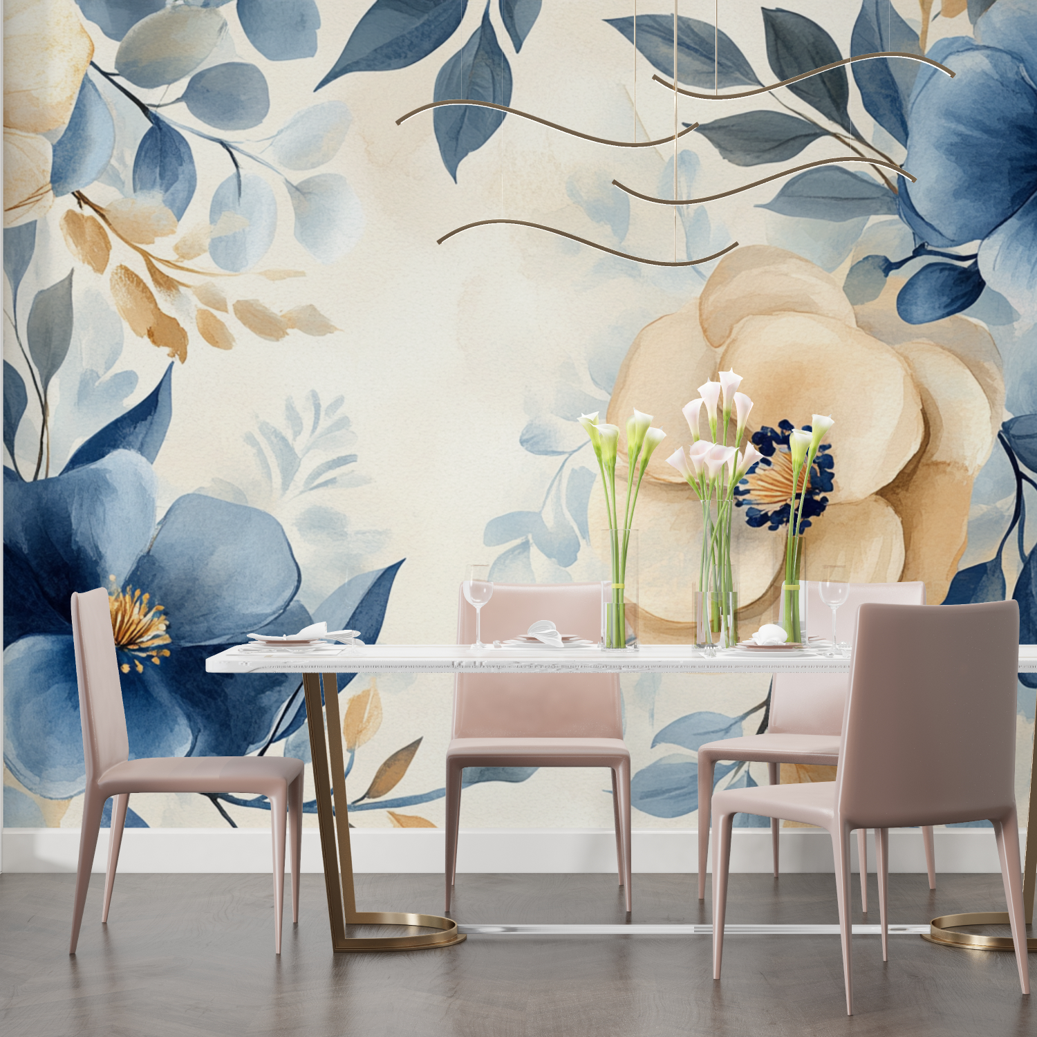 Papier peint aquarelle fleurs sauvages abstraites salon