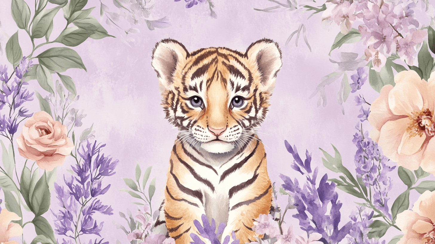 Papier Peint Tigre Et Fleurs Délicates