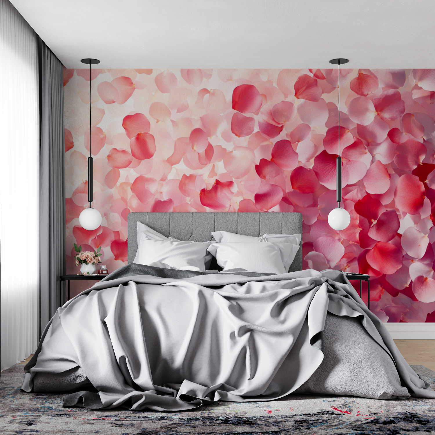 Papier peint aquarelle petales tombants en mouvement 4murs