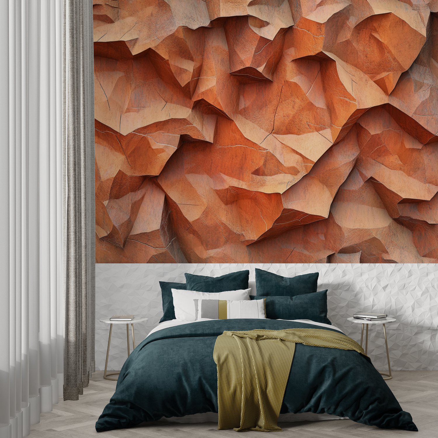 Papier peint terracotta effet pierre naturelle trompe loeil