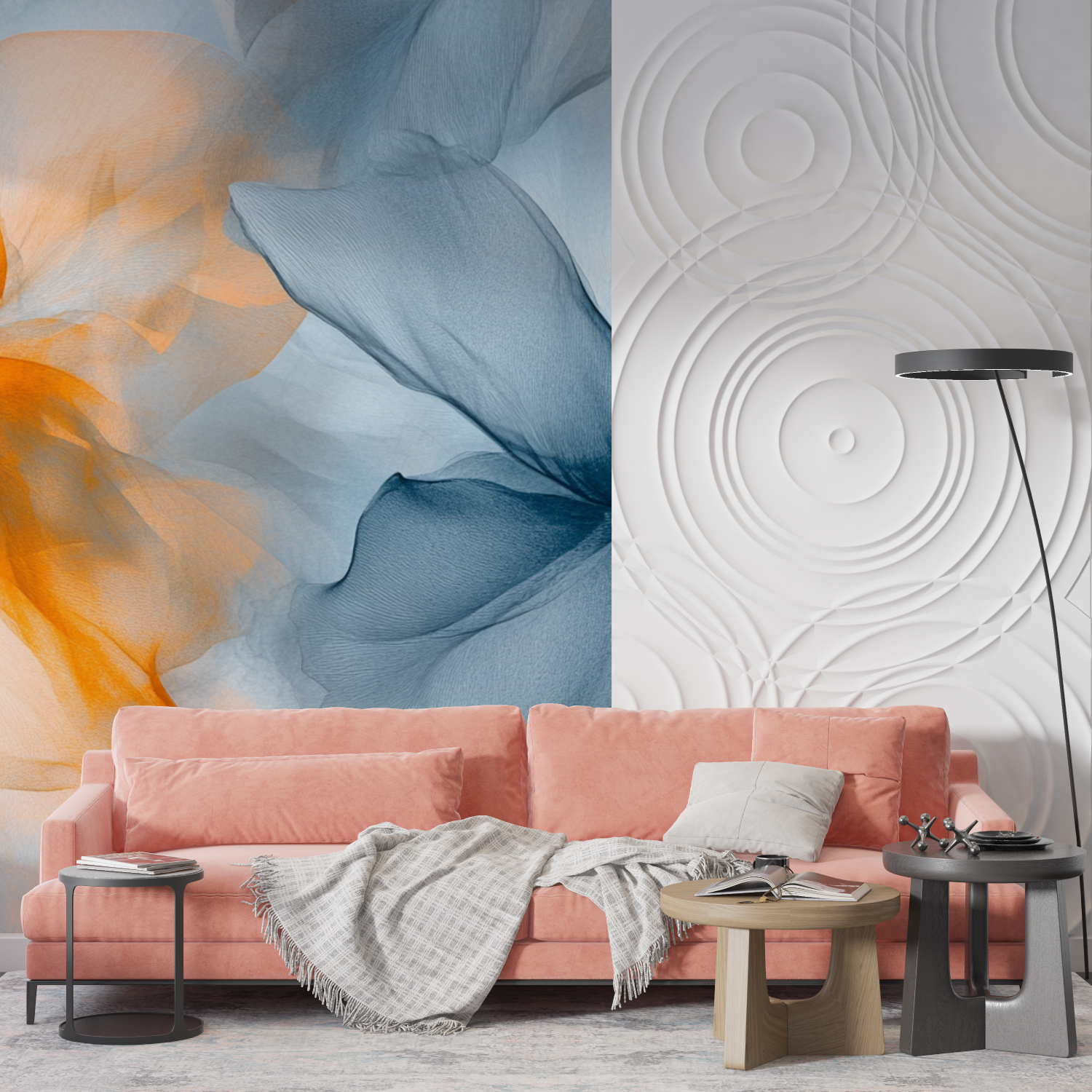 Papier peint aquarelle fleurs translucides mur