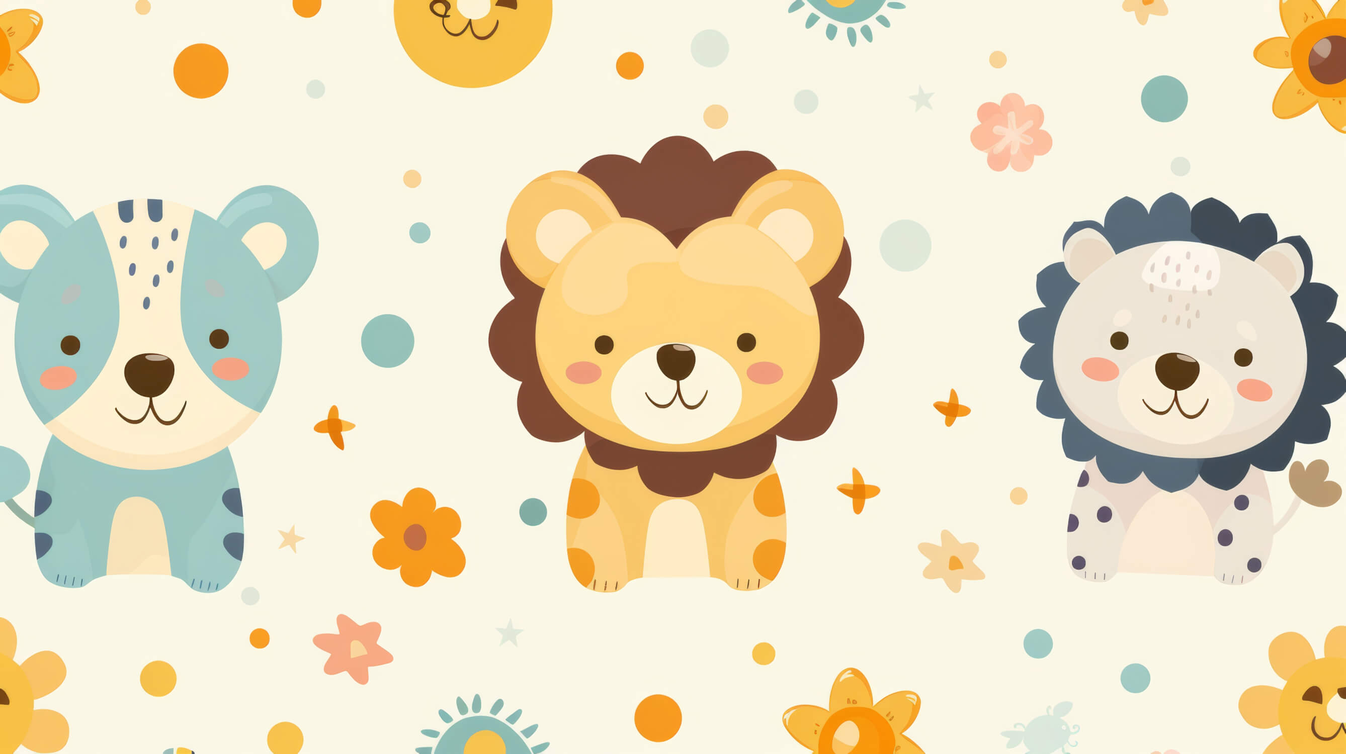 Papier Peint Lion Et Motifs Abstraits