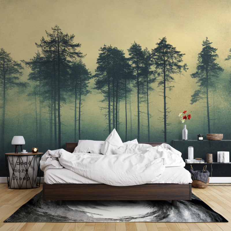 Papier peint aquarelle foret en... de brume leroy merlin mur