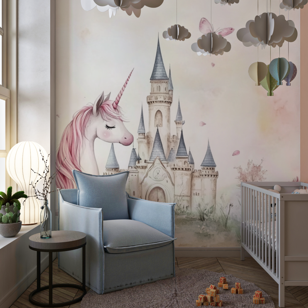Papier peint licorne chateau pr...t licorne chambre de fille