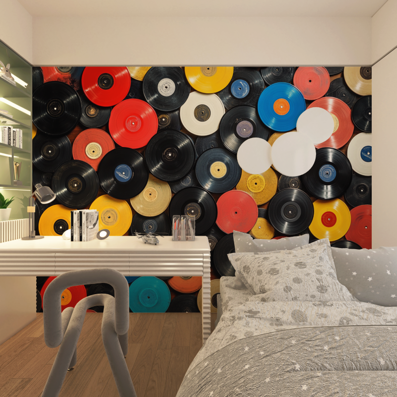 Papier peint disque vinyl chambre adolescents