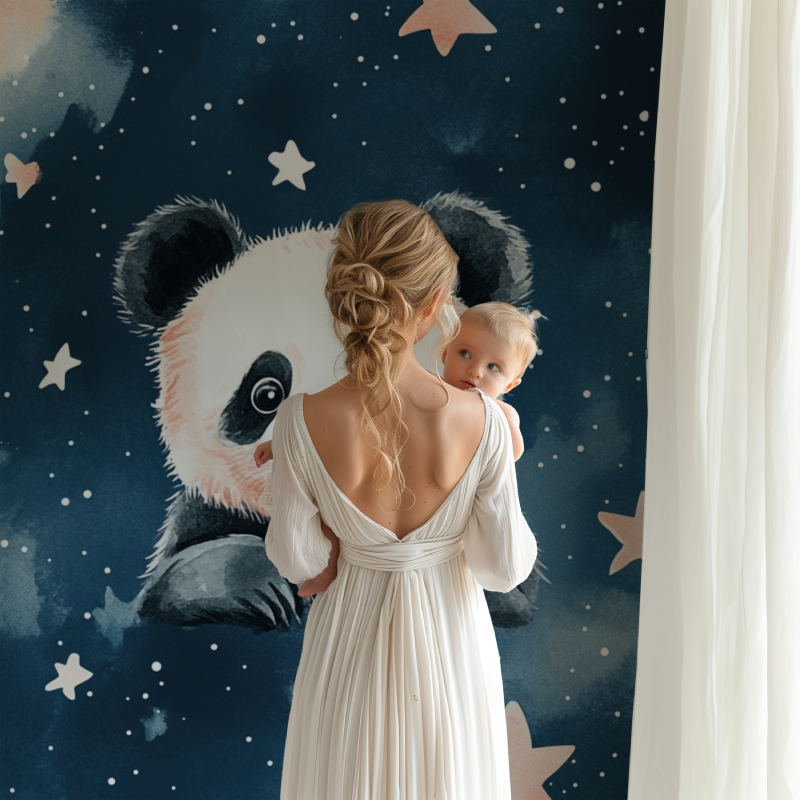 Papier peint panda et ciel etoile bb123