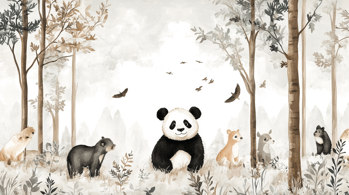 Papier Peint Panda Et Amis De La Forêt