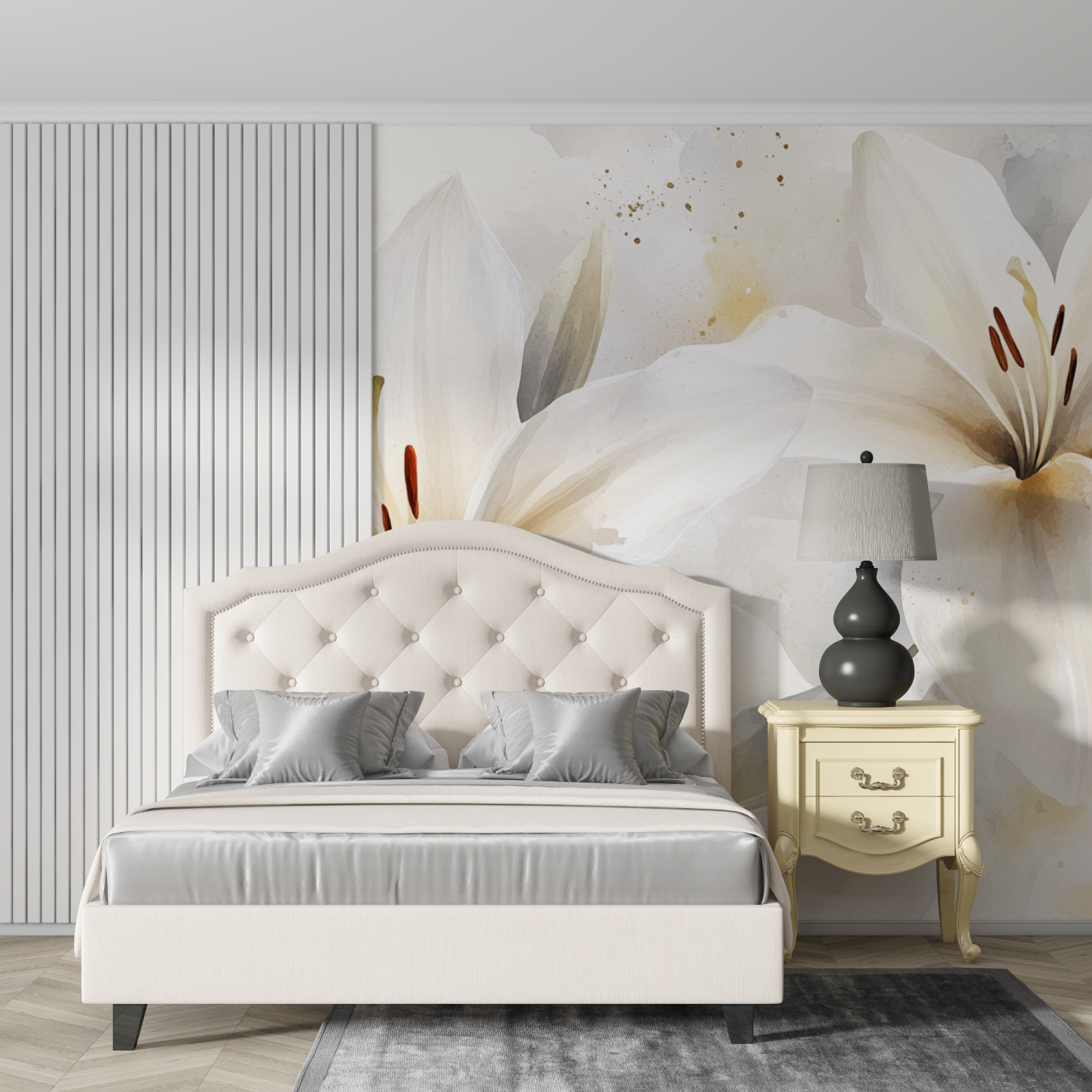 Papier peint aquarelle lys blancs elegants design