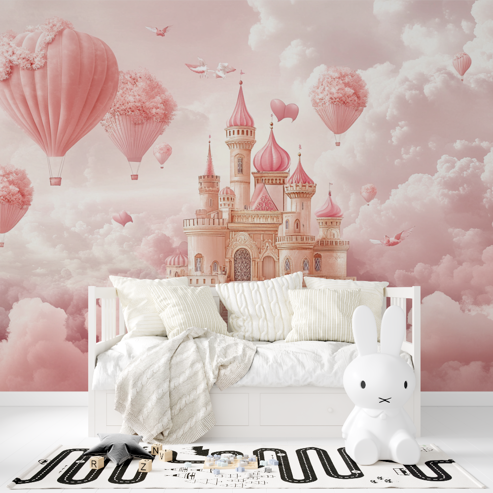 Papier peint princesse montgolf...s chateau tapisserie fille