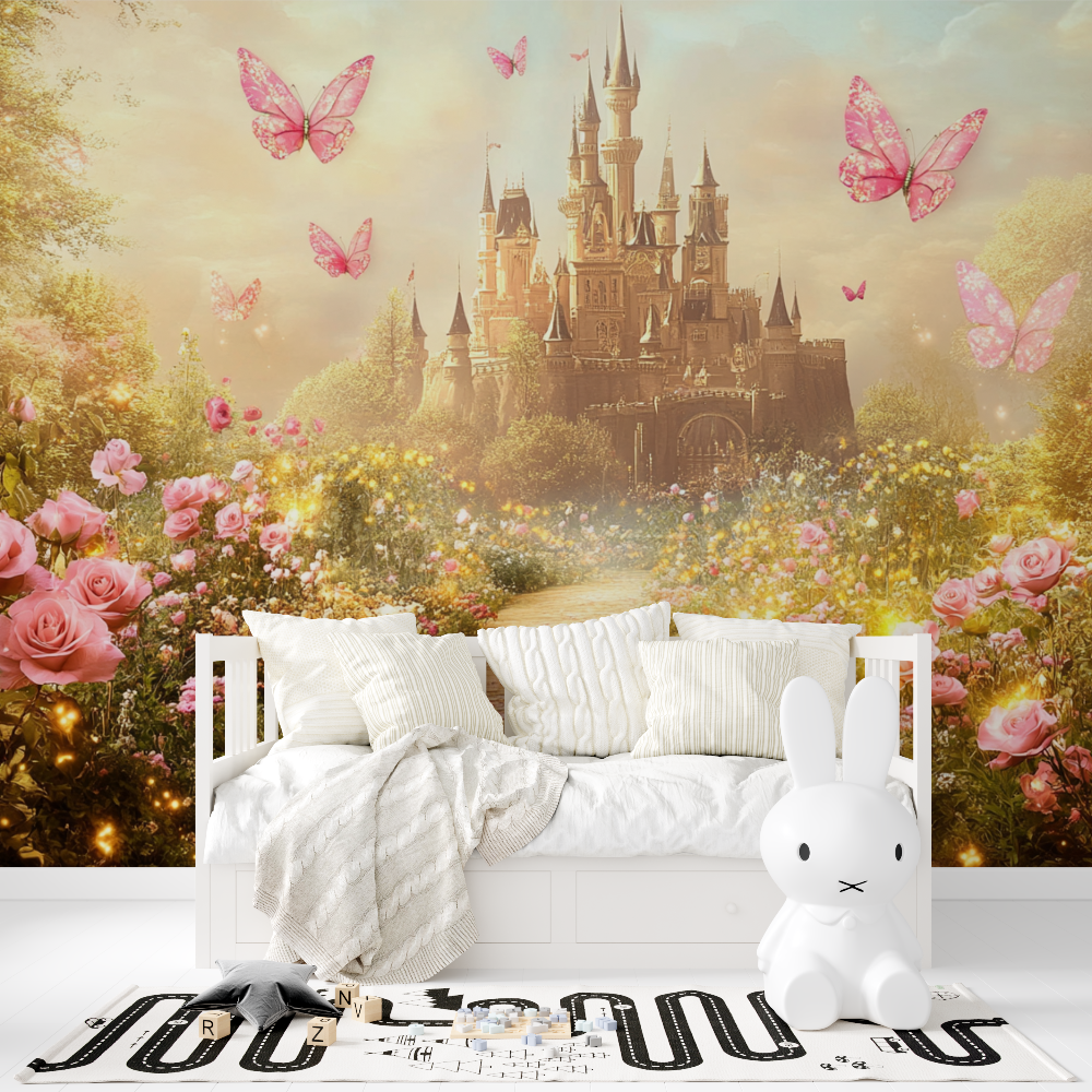 Papier peint princesse chateau deco jardin tapisserie fille