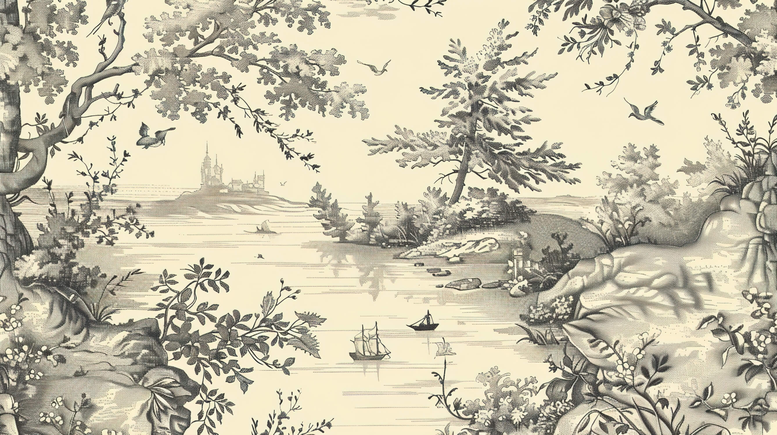 Papier Peint Toile De Jouy Tapisserie Noir