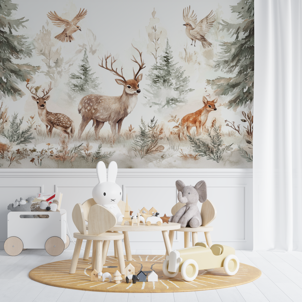 Papier peint animaux foret bebe enchante chambre de bebe