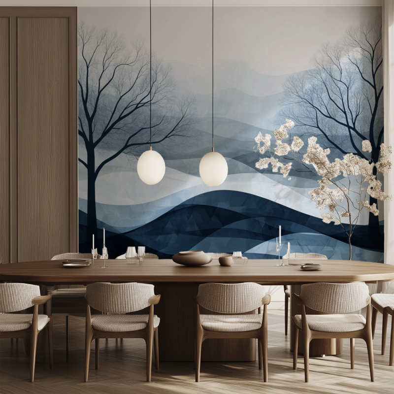 Papier peint arbre abstrait salle manger tendance