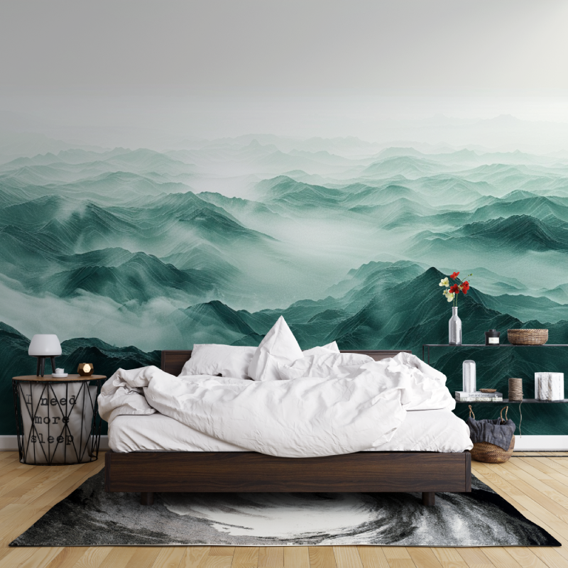 Papier peint salle de bain illu...gnes vert leroy merlin mur