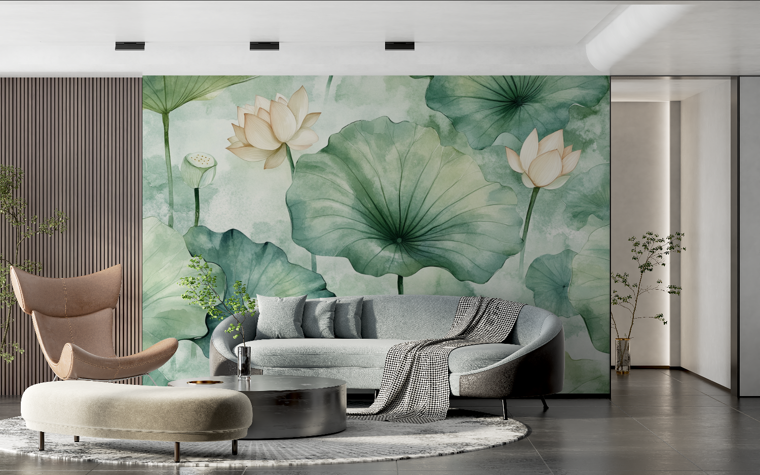 Papier peint aquarelle feuilles...lotus pastel tendance 2024